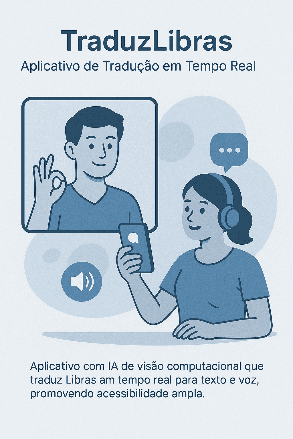 plicativo Libras Fácil demonstrando tradução em tempo real de linguagem de sinais para texto e voz.