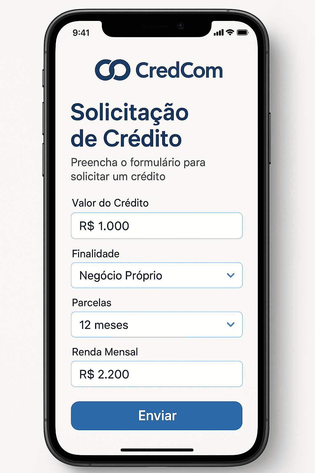 Plataforma CredCom mostrando perfil de empreendedor solicitando microcrédito com base em reputação social.